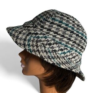 Vintage Millars 100% Wool Tweed Houndstooth Bucket Hat Made in Ireland XL